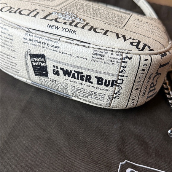 Coach Carmen Mini Tote Crossbody Bag Purse Newspaper Print Chain & Leather Strap - Picture 12 of 13